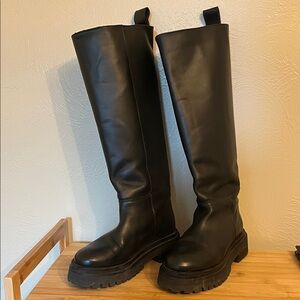 & Other Stories Black Leather Knee-High Boots Size 6